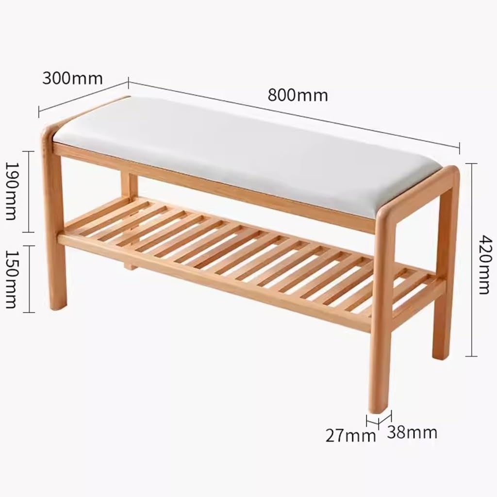 Japanese Wood Shoe Beech, Long Shoe Bench Rack with Upholstered Seat