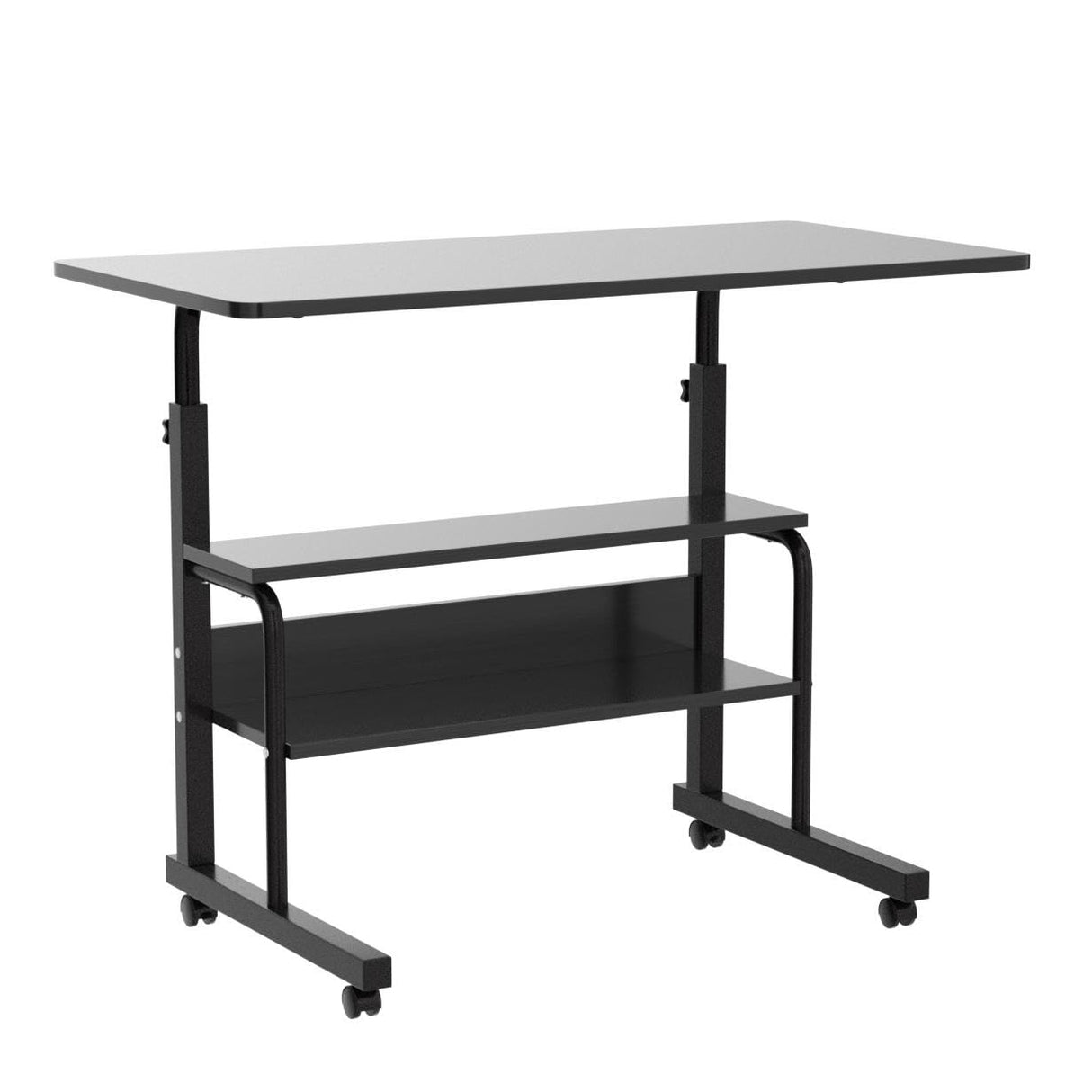 Computer Desk Home Office Desks, Standing Adjustable Laptop Desk for Small Spaces, Portable Work Writing Study Table, Modern Pc Gaming Desk with Storage Bedroom, Desktop Size 31.5x15.7 inch Black