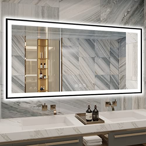 Bathroom Mirror With Lights - Black Aluminum Framed