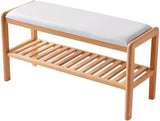 Japanese Wood Shoe Beech, Long Shoe Bench Rack with Upholstered Seat