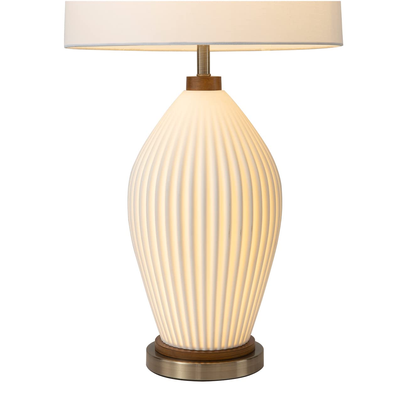 Bone Porcelain Table Lamp with Nightlight - 28", Weathered Brass and Walnut, 4-Way