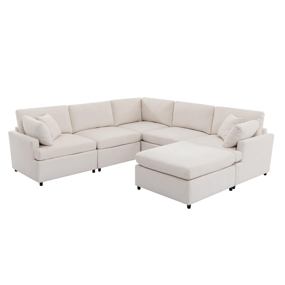 Large U-Shape Sectional Sofa Set, Modern Polyester Fabric 6 Seater Couch with Removable