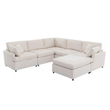 Large U-Shape Sectional Sofa Set, Modern Polyester Fabric 6 Seater Couch with Removable