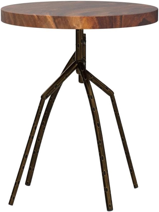 Solid Wood End Table, Round Side Table, Accent Table with Metal Leg, Mini Coffee Table