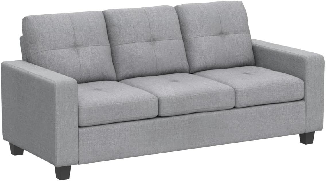 Viviana Three Seater Sofa with Wood Legs, Gray and Natural Finish