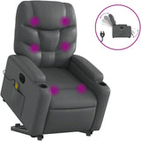 Massage Recliner Armchair in Gray Faux Leather - Power Lift, Recline, Vibration Massage