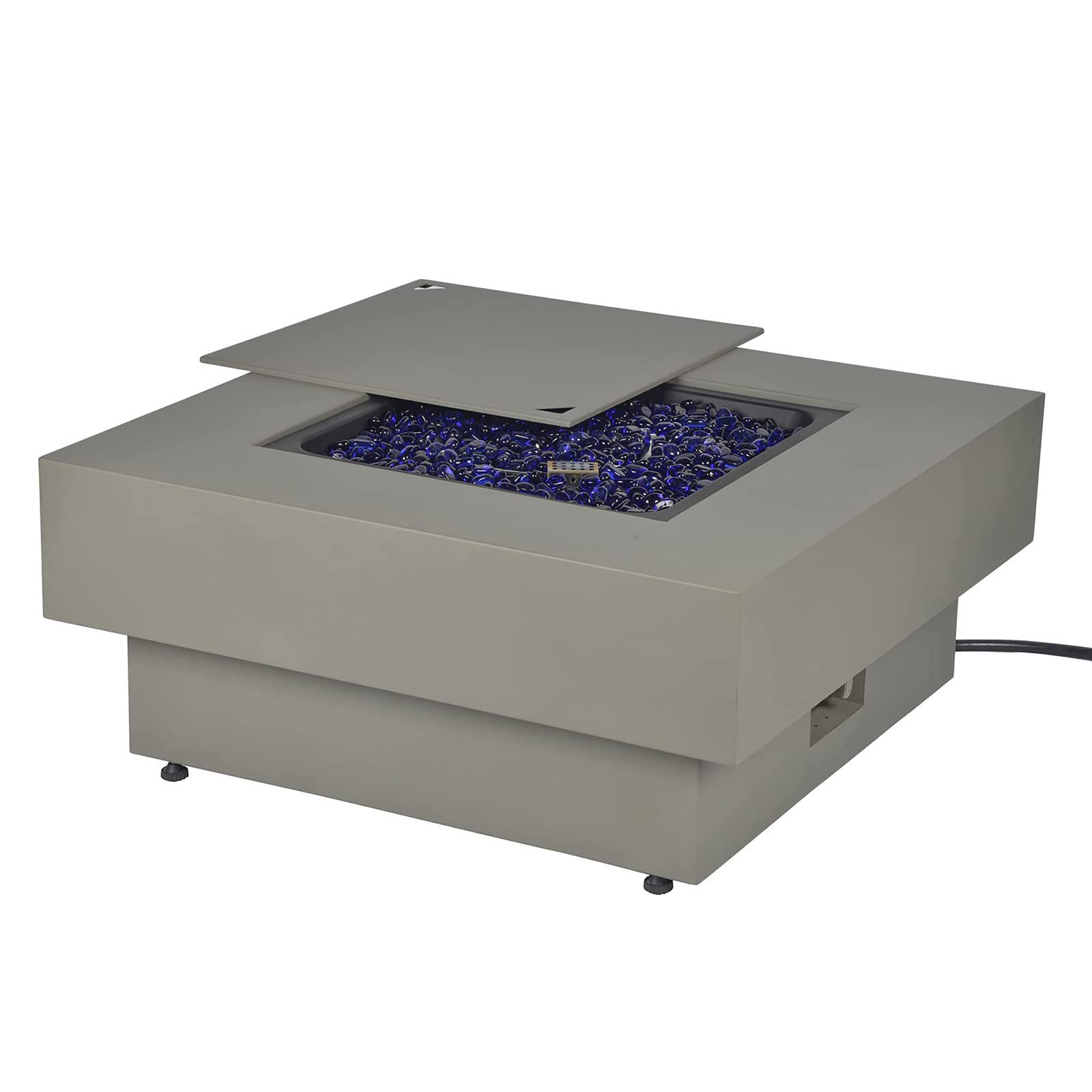 BAIDE HOME Propane Fire Pit Table, 33-inch 50,000 BTU Outdoor Gas Fireplace for Patio, Square Low Profile Fire Table w/Lid, Glass Rocks, Rain Cover, Pre-Attached 10ft Propane Hose, Flint Gray