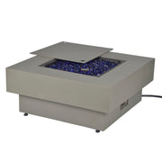BAIDE HOME Propane Fire Pit Table, 33-inch 50,000 BTU Outdoor Gas Fireplace for Patio, Square Low Profile Fire Table w/Lid, Glass Rocks, Rain Cover, Pre-Attached 10ft Propane Hose, Flint Gray