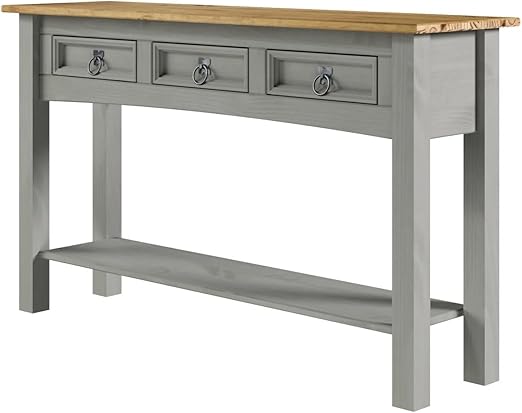 Solid Pine Hall Table Console with 3 Drawers - Corona Brown