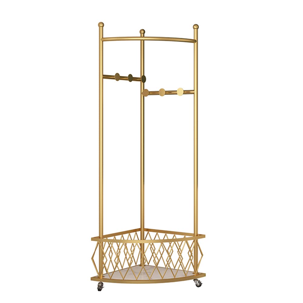 Metal Corner Coat Rack, Corner Hall Tree with Storage Basket, Freestanding Clothes Rack Organizer