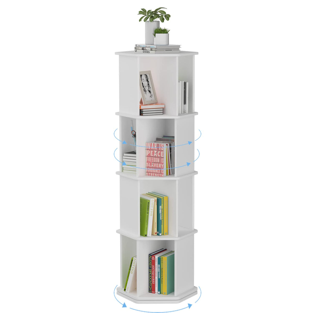 Tier Rotating Bookshelf, Wooden Spinning Bookshelf Tower, 360 Display Revolving