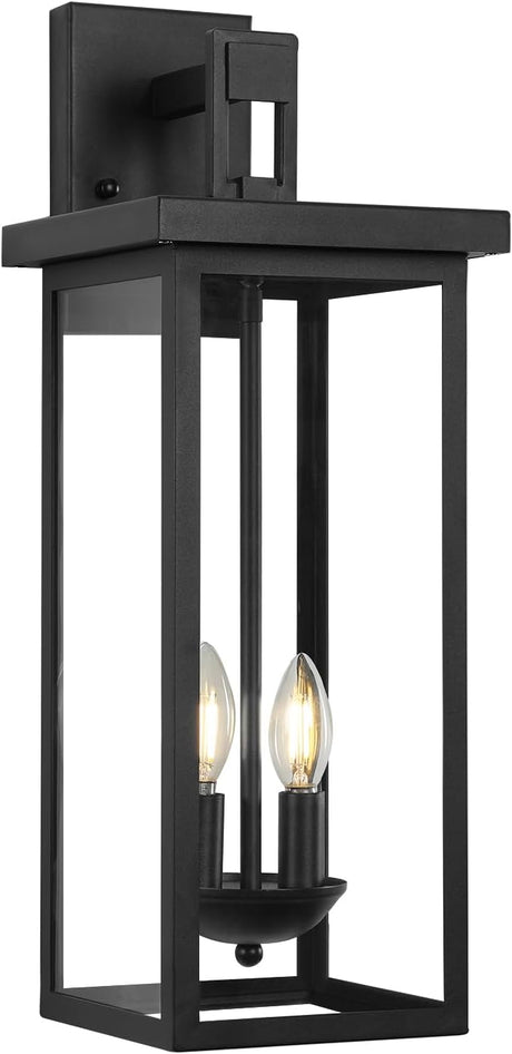 2 Pack Large Size Outdoor Wall Lantern Exterior Wall Light Fixture, 20 in Matte Black