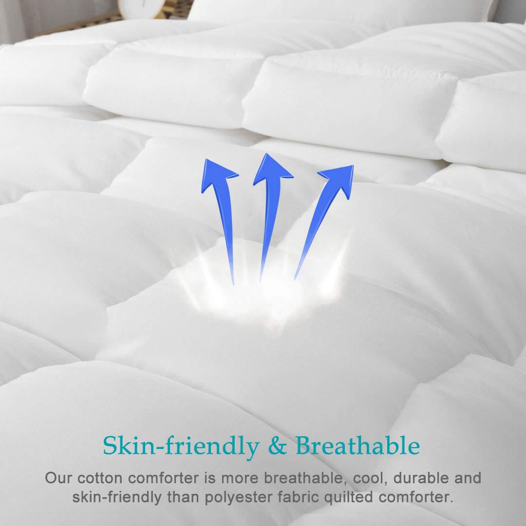 100% Cotton Cover Down Alternative Comforter Queen - All Season Ultra-Soft Skin