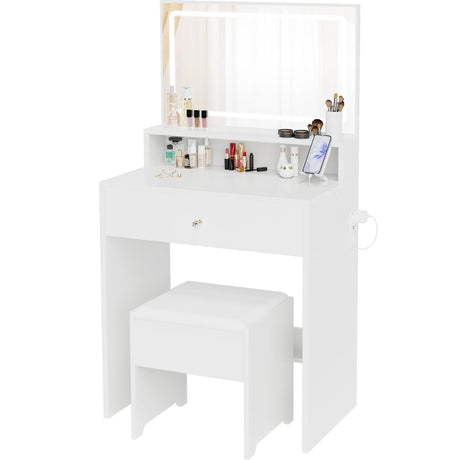 Small Vanity Desk with Mirror and Lights - White Makeup Vanitys Set Make up Table