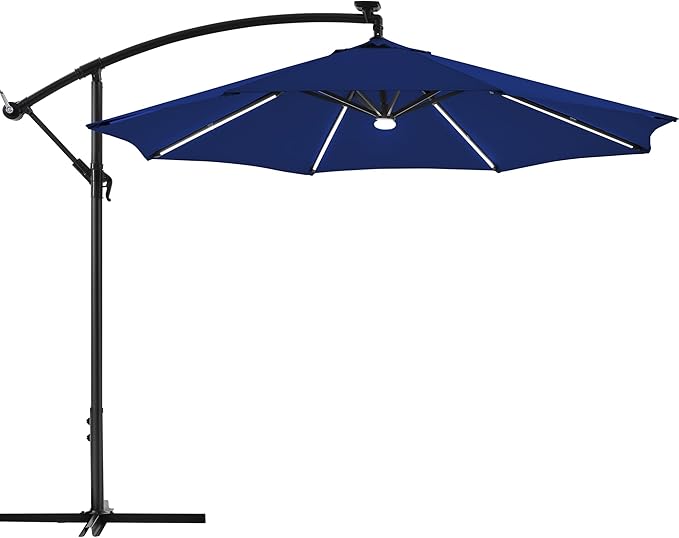 10 FT Solar Powered LED Patio Umbrella Outdoor Cantilever Umbrella, UV Protection