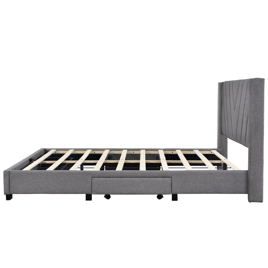 Queen Size Platform Bed with 3 Drawers,
