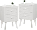 Nightstand Set of 2, White End Table with 2 Drawers Barn Door Decorated