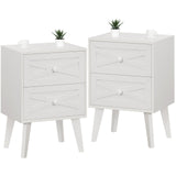 Nightstand Set of 2, White End Table with 2 Drawers Barn Door Decorated