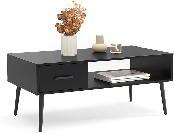 Coffee Table, Mid Century Modern Center Table for Living Room with Storage