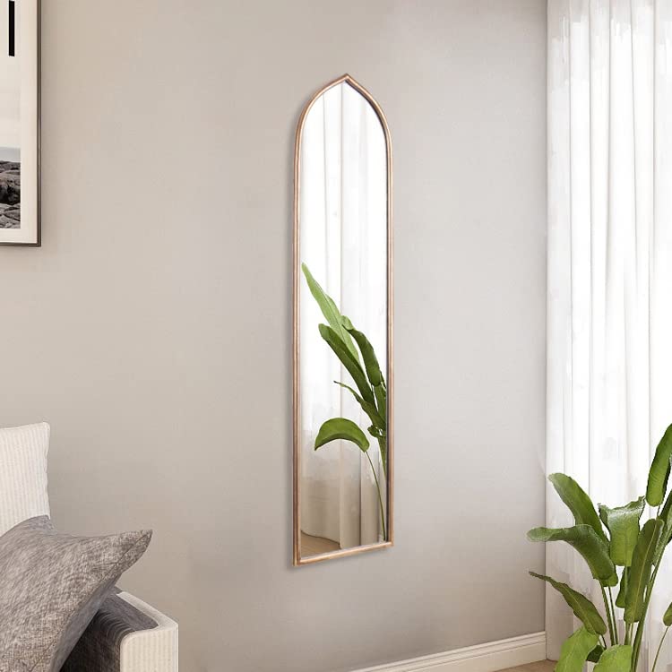 Long Gold Arched Mirror, Decorative Hanging Tall Mirror,Long Skinny Mirror