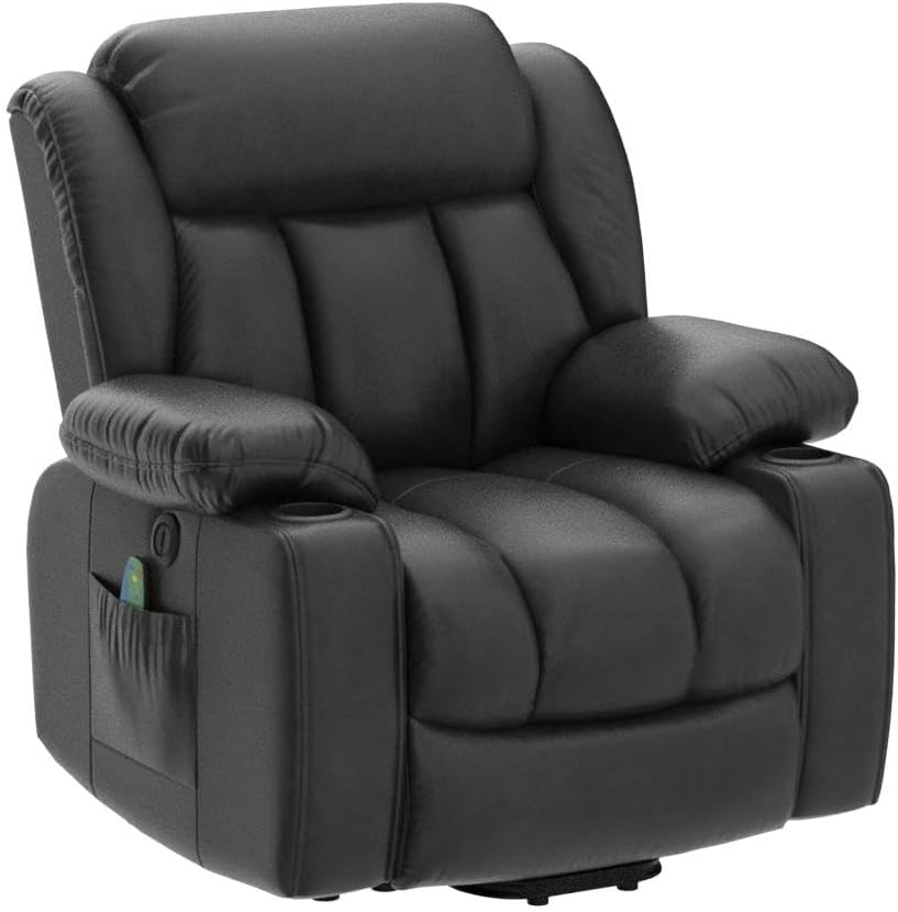 Lift Recliner Chair with Massage and Heating for Elderly and Adults,Breathable Leather Recliner Chairs for Living Room,USB Port,2 Cup Holders (Sliver Grey)