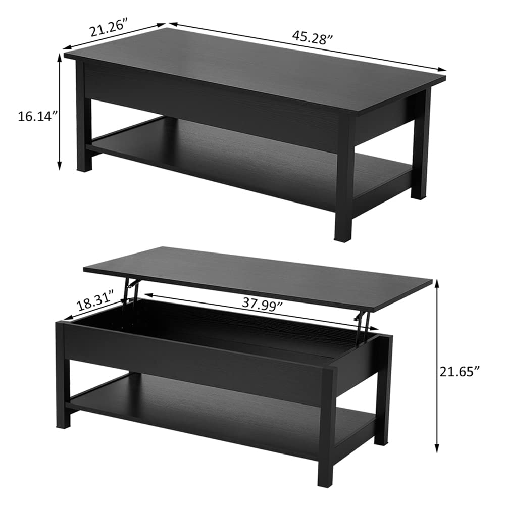 Lift Top Coffee Table with Hidden Compartment & Open Storage Shelf