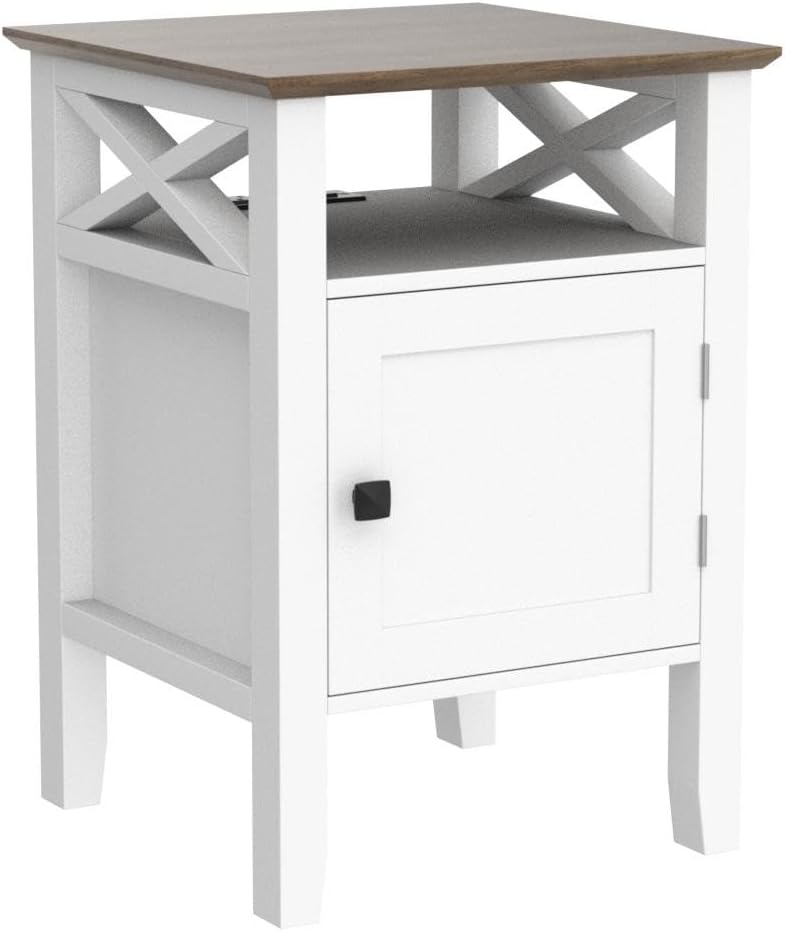 Night stand with Charging Station, Bedside Table 17.8" L x 17.8" W x 23.62" H White