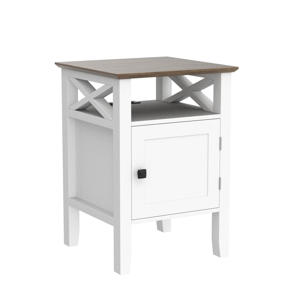 Night stand with Charging Station, Bedside Table 17.8" L x 17.8" W x 23.62" H White