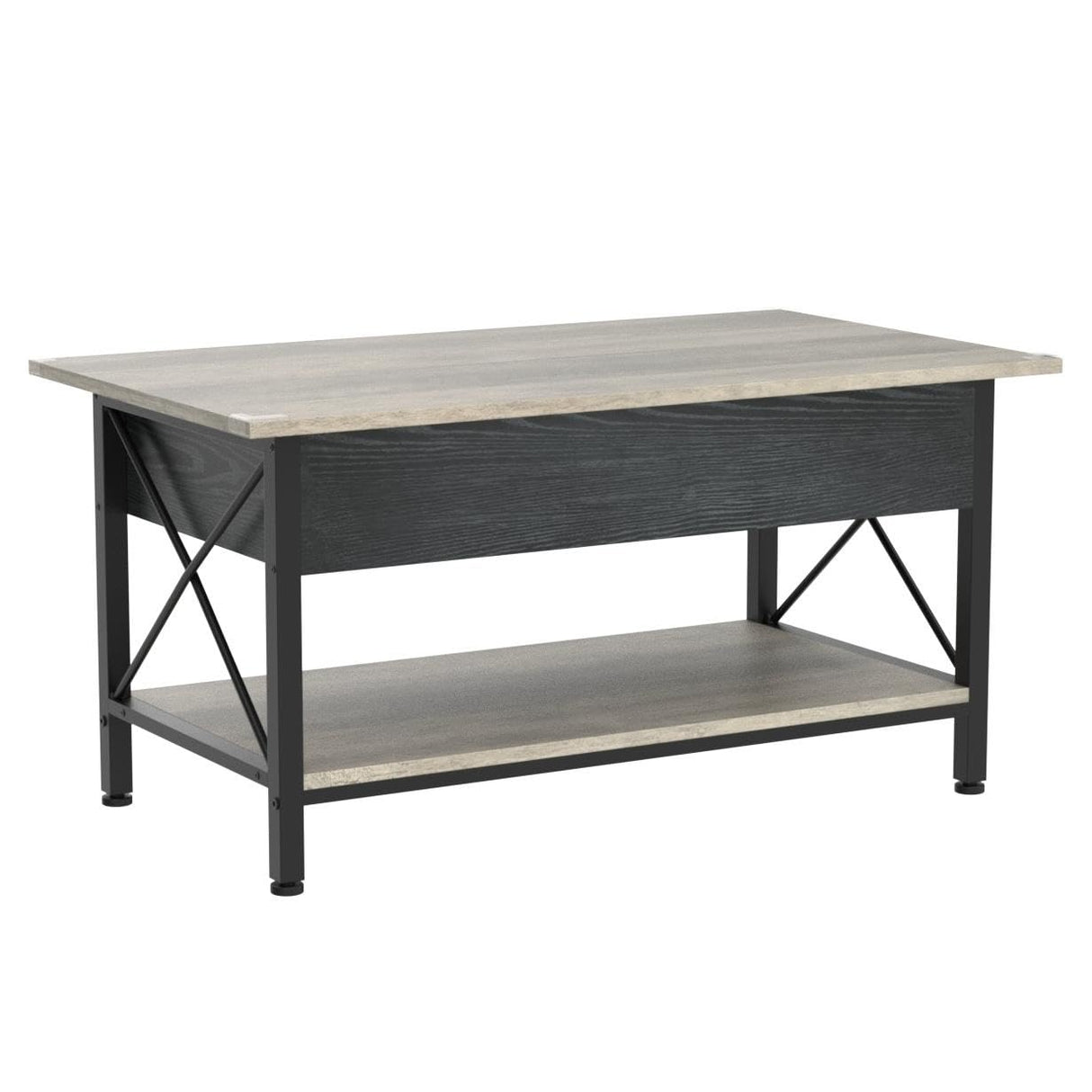 36" Lift Top Coffee Table with Free Cloth Storage Bins, Rustic Framhouse Grey Coffee Table