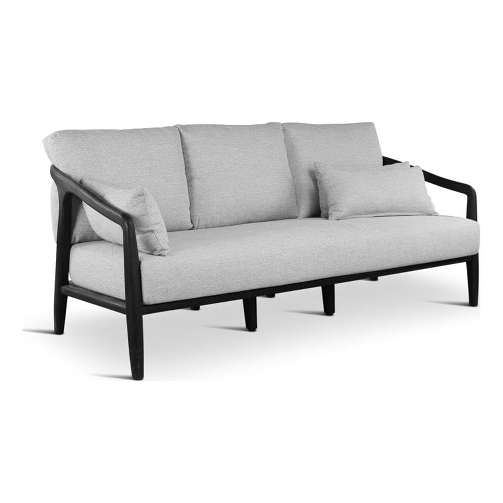 Aria Transitional Teak Wood & Olefin Outdoor Sofa in Cream/Black