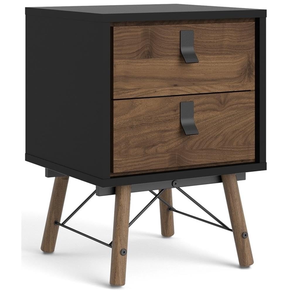 Black Matte and Walnut Ry 2 Drawer Nightstand