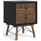 Black Matte and Walnut Ry 2 Drawer Nightstand