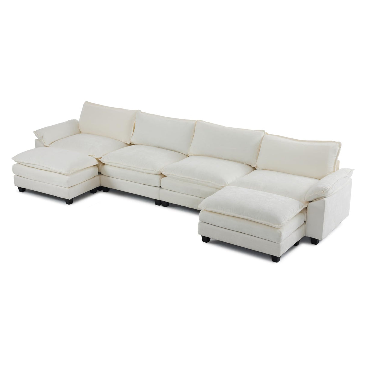 Sectional Sofa Modular Deep 4-Seat Sofa Couch with 2 Ottomans, Chenille Sofa Sleeper