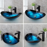 Bathroom Vessel Sink Blue Vessel Sink Oval Glass Vessel Sink with Waterfall Faucet