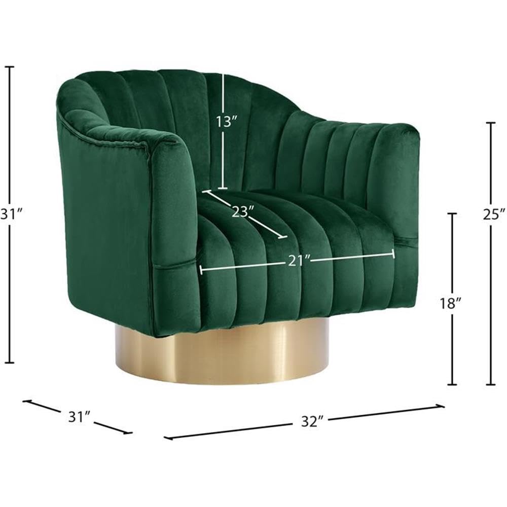 Meridian Furniture Farrah Collection Modern | Contemporary Velvet Upholstered Accent Chair with Stainless Steel Base and Polished Gold Finish, 32" W x 31" D x 31" H, Green