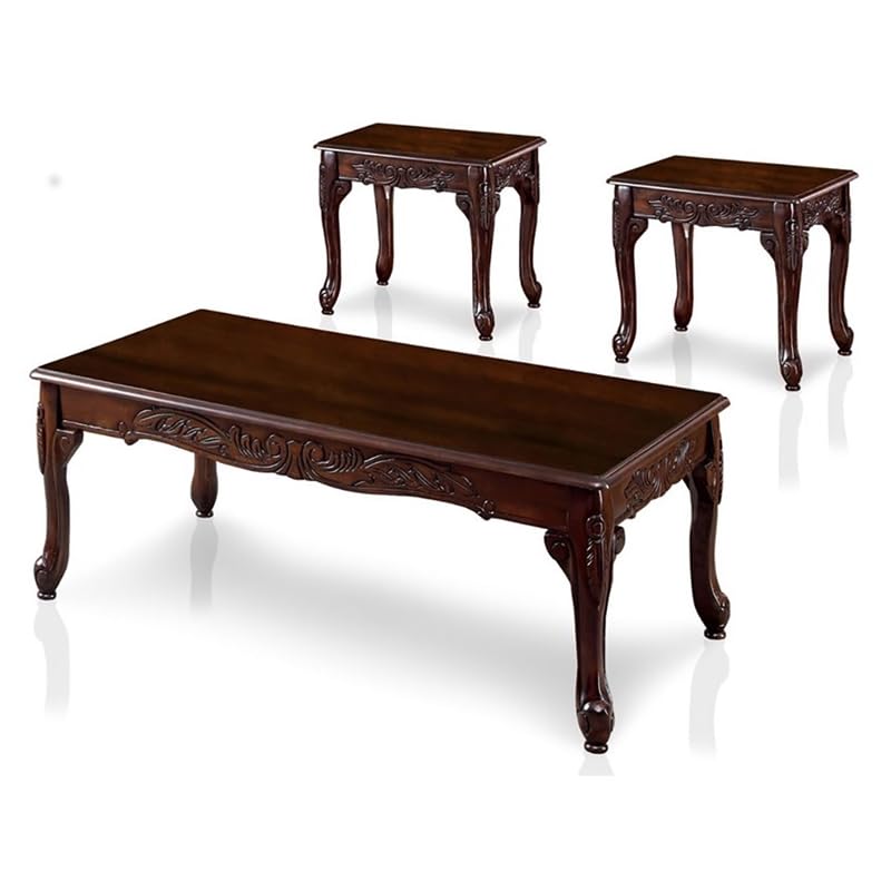 Alice Solid Wood 3-Piece Coffee Table Set in Dark Cherry