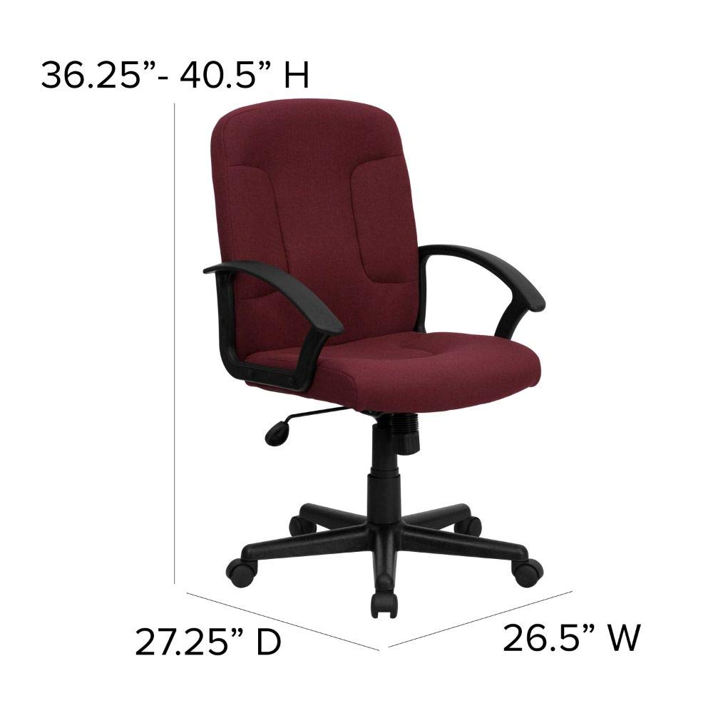 Garver Mid-Back Burgundy Fabric Executive Swivel Office Chair with Nylon Arms