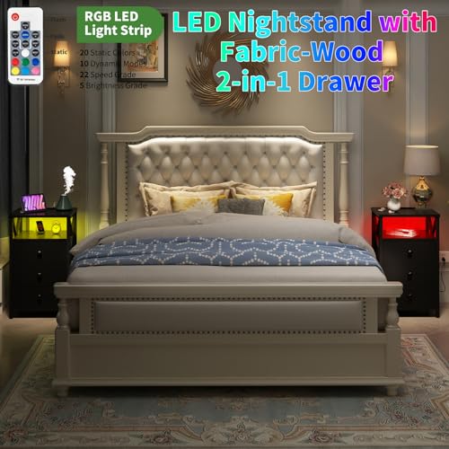 LED Nightstand with Charging Station, Tall Dresser for Bedroom with LED Light