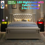 LED Nightstand with Charging Station, Tall Dresser for Bedroom with LED Light