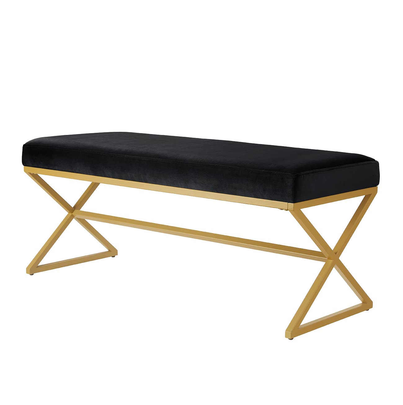 Velvet Upholstered Entryway Bench with Metal Leg, Padded Bedroom Bench