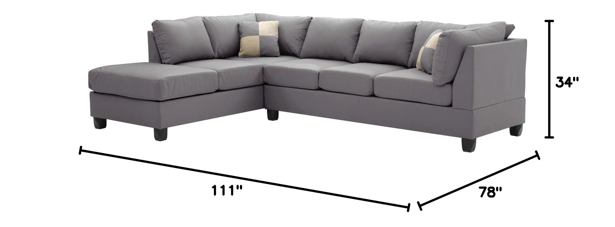 Malone Faux Leather Sectional in Gray
