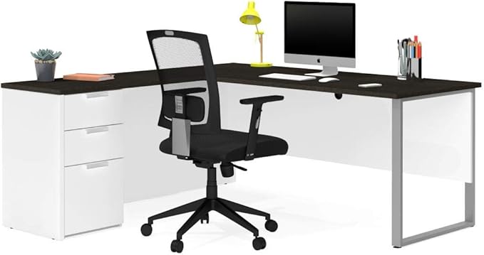 Pro-Concept Plus L-Shaped Desk with Drawers, Deep Grey & Black