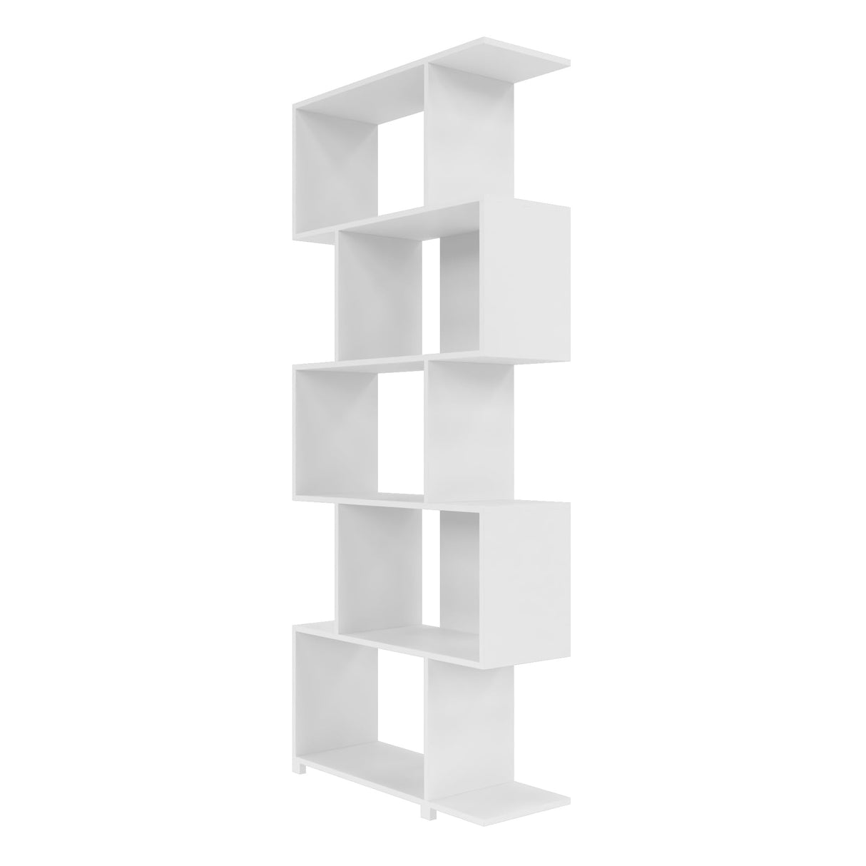 Comfort Petrolina Bookshelf with 5 Zig-Zag Cubbies & Open Shelves, Unique Mid Century Modern Bookcase, Ideal for Living Room, Office, Bedroom, Display Ornaments, Trophies, Photos, White