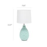 LT2003-BLU Textured Stucco Ceramic Oval Table Lamp with White Fabric Shade, Blue