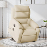 Massage Recliner Chair - Power Lift, Reclining Armchair with Vibration Massage, Side Pocket, Cream Fabric for Elderly Comfort in Home Use