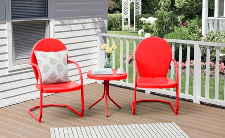Patio Bistro Set Retro Metal Outdoor Seating Set Conversation Set 3 Piece, 2 C-Spring Motion Chairs and Side Table, Red