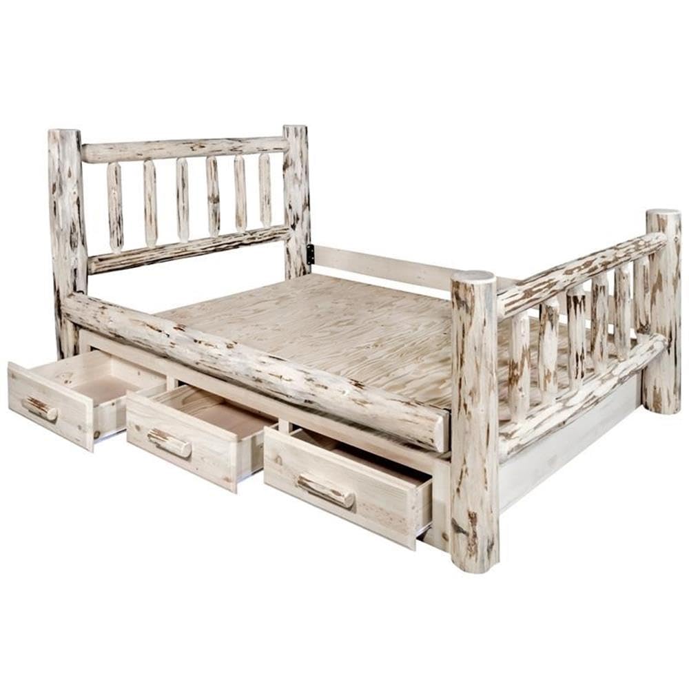 Montana Collection King Bed with Storage, Clear Lacquer Finish