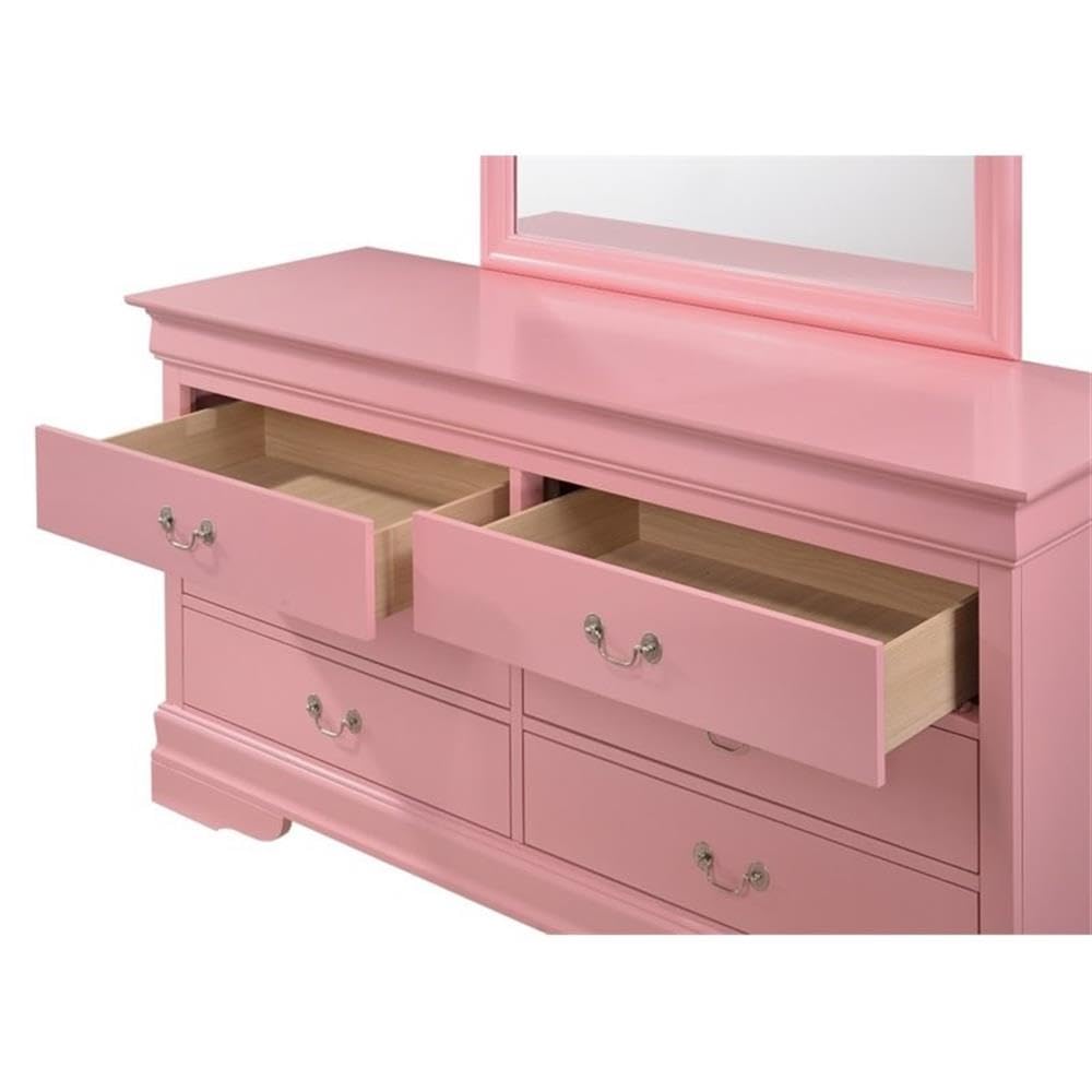 Glory Furniture Louis Phillipe 6 Drawer Dresser in Pink