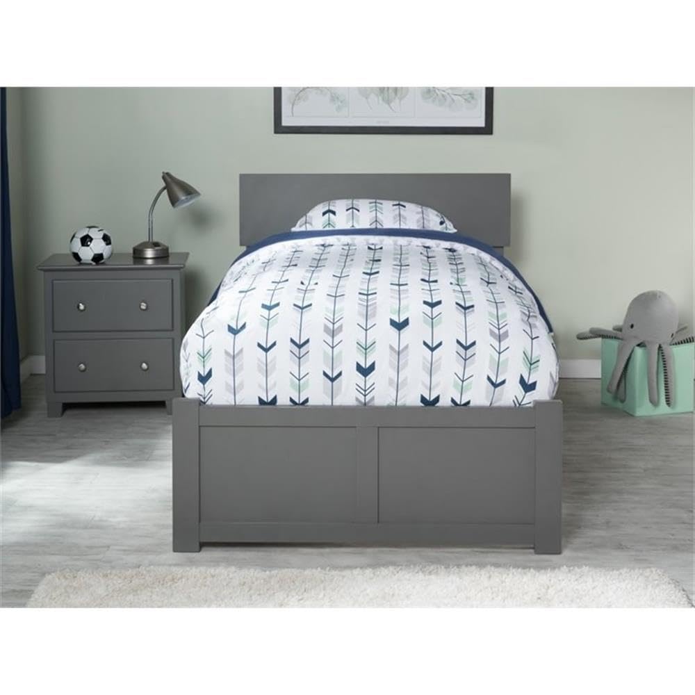 Wood Twin-XL Platform Panel Bed with Trundle in Gray