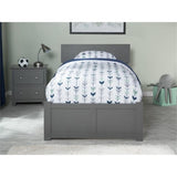 Wood Twin-XL Platform Panel Bed with Trundle in Gray